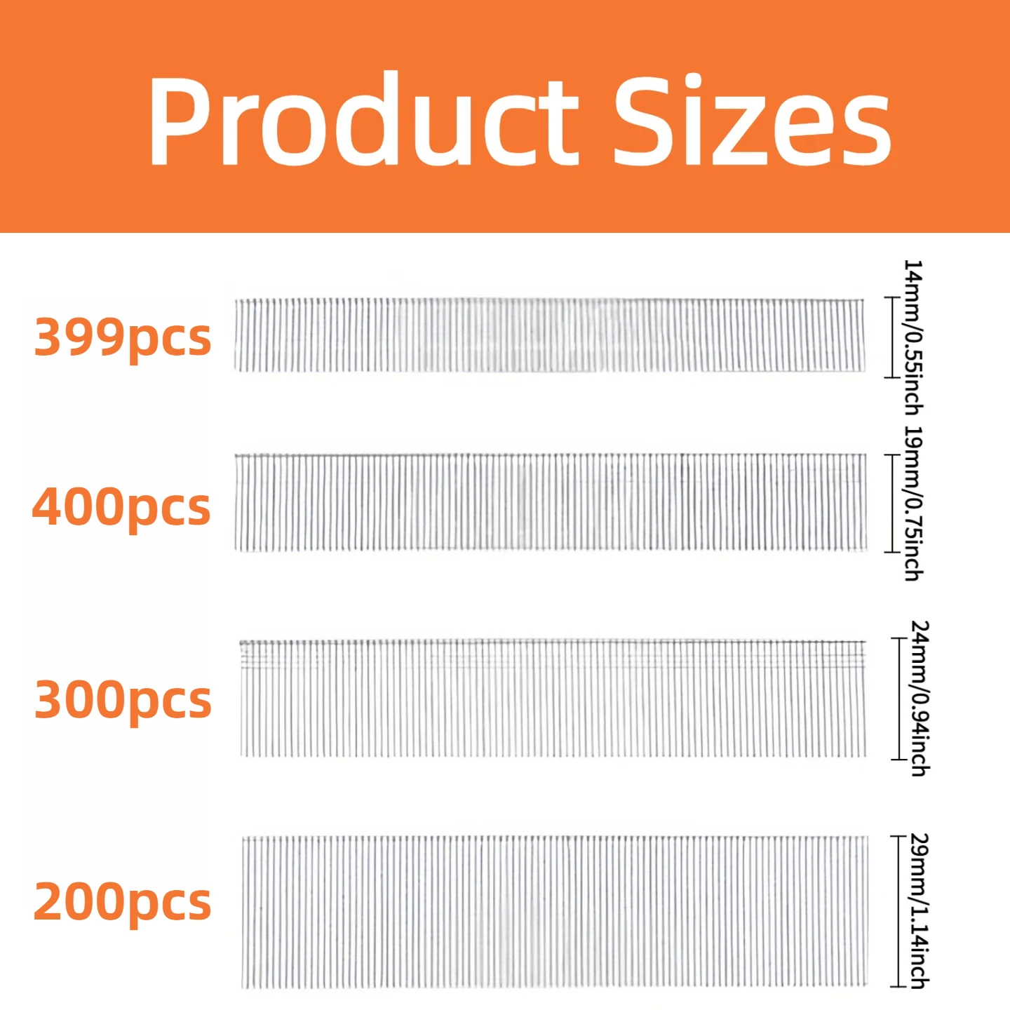 1299pcs 18 Gauge Galvanized Brad Nails  4 Sizes：14mm-29mm Pneumatic Nail Gun Nails Compressed Head Hardware Nails Assortment Kit