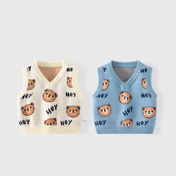 Spring Autumn Baby Boy Pullover Cartoon Bear Embroidery Cotton Toddler Boy Knitwear Pit Striped Fit Knitted Little Boy Waistwear