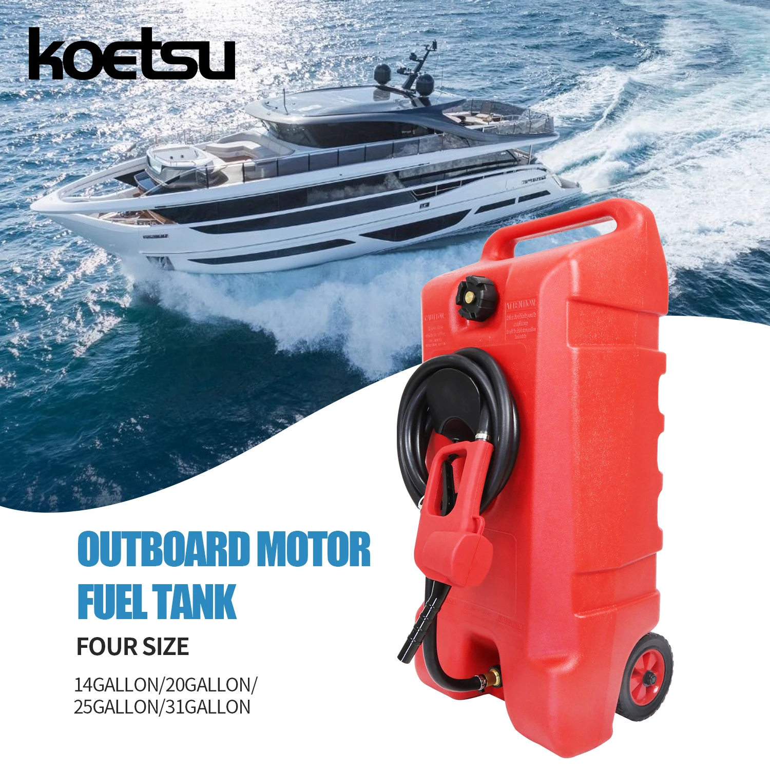Roller Fuel Tank , suitable for Yamaha, Tohatsu, Mercury, and Parsun outboard motors/boat engines. Available in 53, 75, 95, 119L