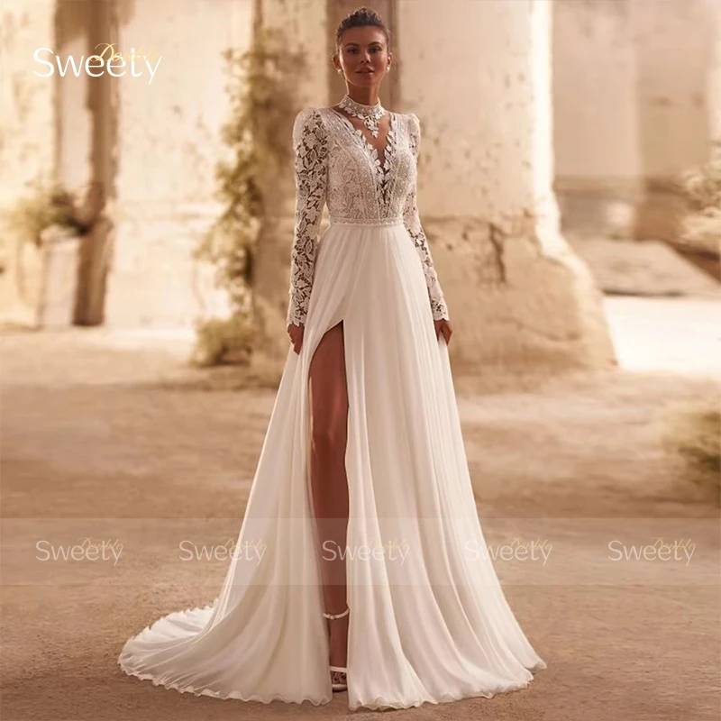 Bohemian Lace Wedding Dress Organza With Embroidery A-Line Floor Length Ballgown Sleeveless Customized Bride Vestido De Novia