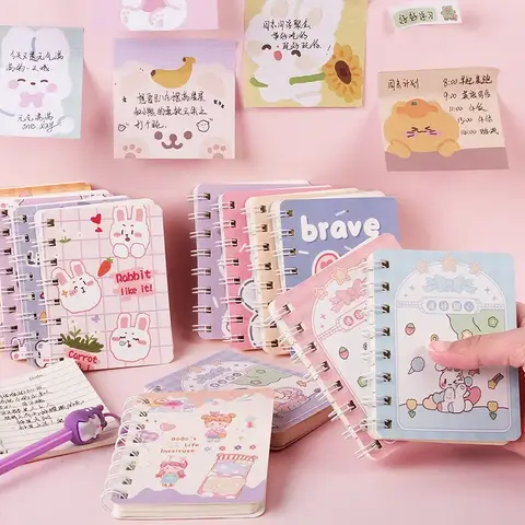 Bloc-notes de poche portable pour enfants, cahiers Kawaii, enroulement d'animaux, ours, lapin, fournitures scolaires, cadeau étudiant, papeterie, A7