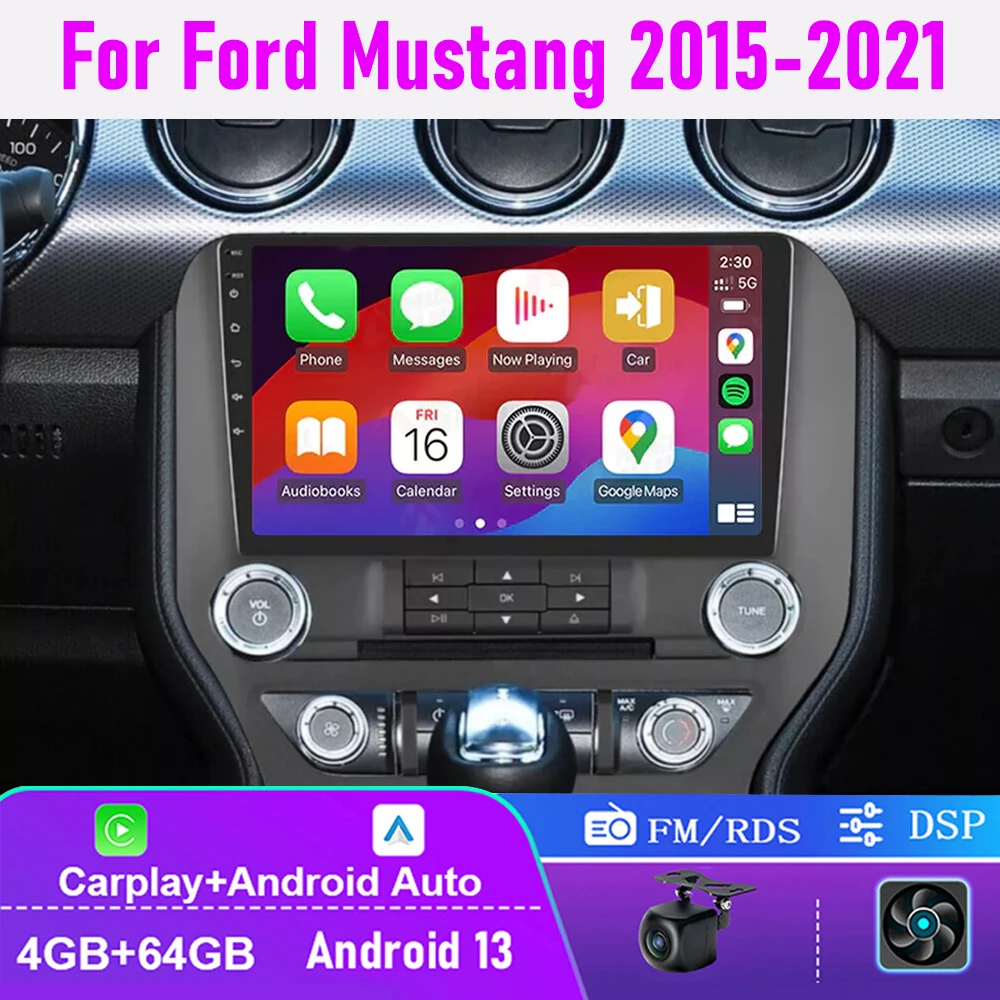 

For Ford Mustang 2015-2021 Apple Carplay Android 13 Auto 9" 4-64GB Car Stereo Radio FM AM Head Unit GPS Navi