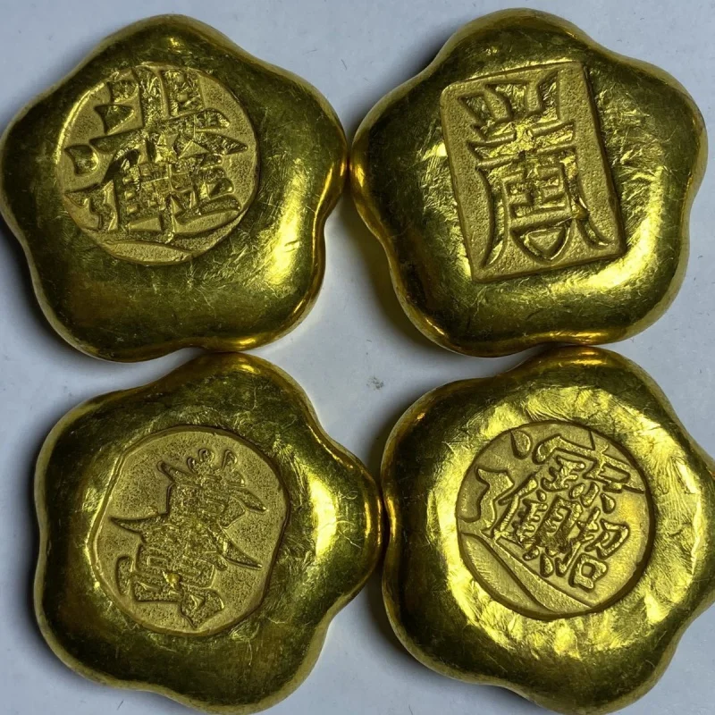 Large Qing Treasury Gold Bar Gold Ingot Gold Cake Daily Gold Brass Gilding Solid Plum Blossom Gold Cake Randomly Sent