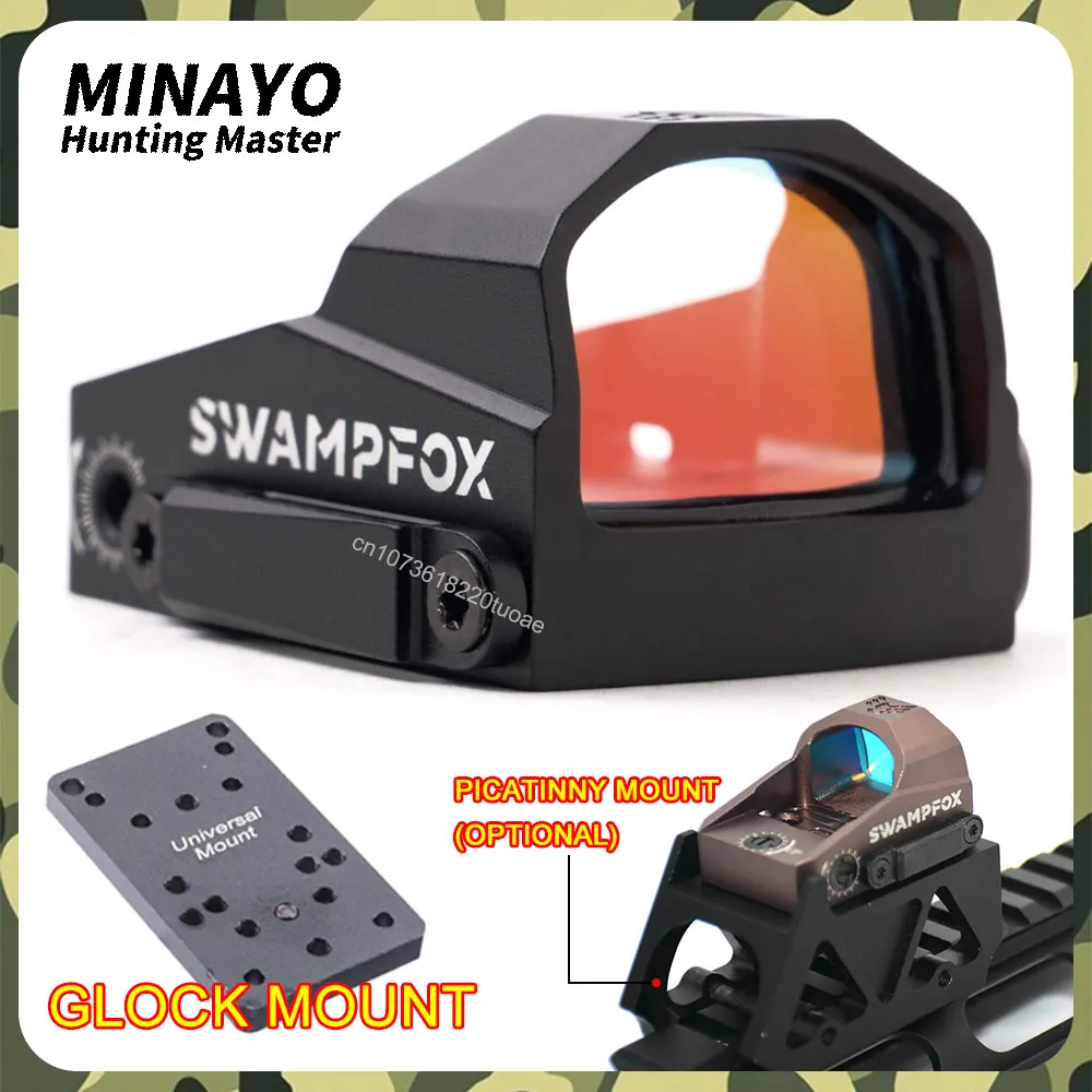 Tactical Swampfox KINGSLAYER 1x22 Reflex Red Dot Sight 3 MOA Hunting Pistol Handgun RMR Footprint Dot Sight w/Glock Mount Plate