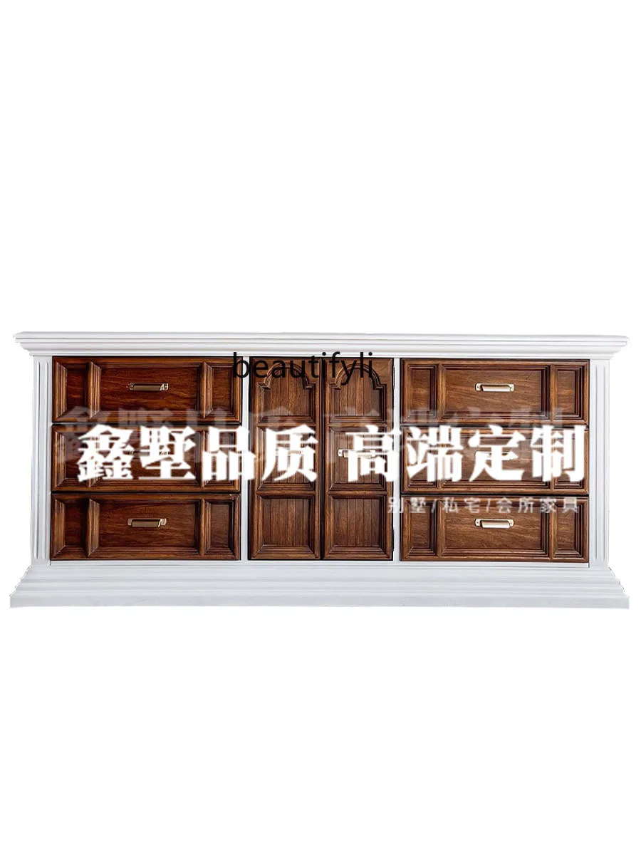 

French style contrasting solid wood porch cabinet living room carved decorative cabinet ancient style entrance partition cabinet