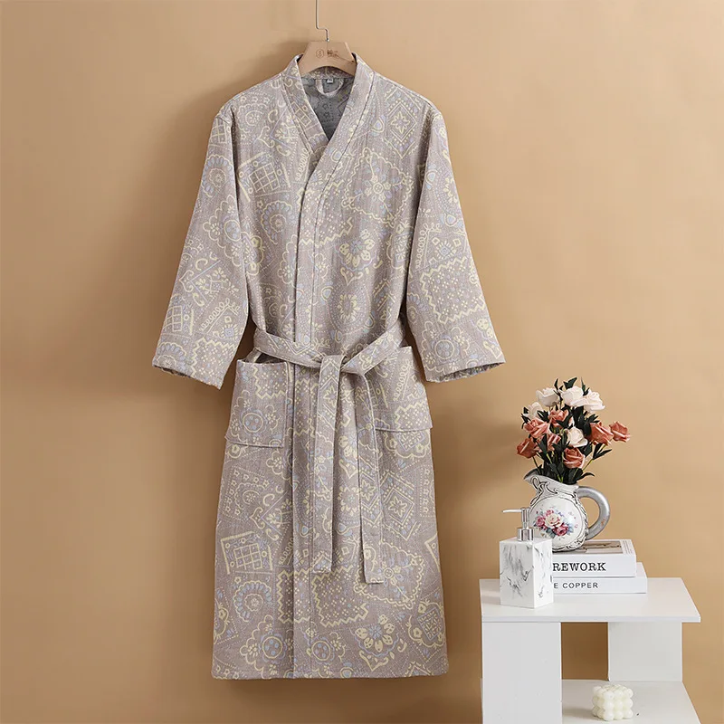 Cotton Flower Jacquard Nightgown Bathrobe Home Dressing Gown Sleep Wear Pyjamas Soft Comfortable Thick Absorbent Terry Bath Robe