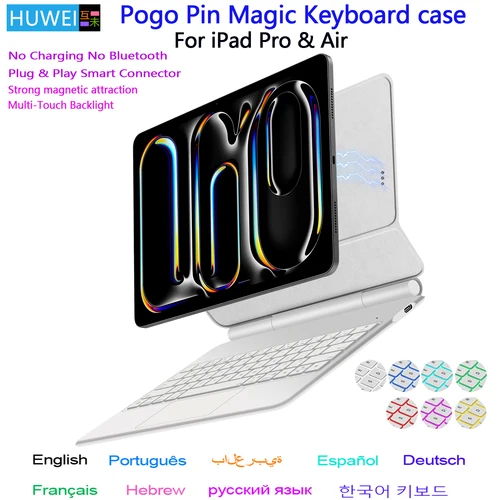 Funda con teclado mágico Pogo Pin para iPad Pro 11 13 2025 M5 M4 iPad Air 4/5/6 11 13 ""M3 M2 funda para teclado Trackpad multitáctil inteligente