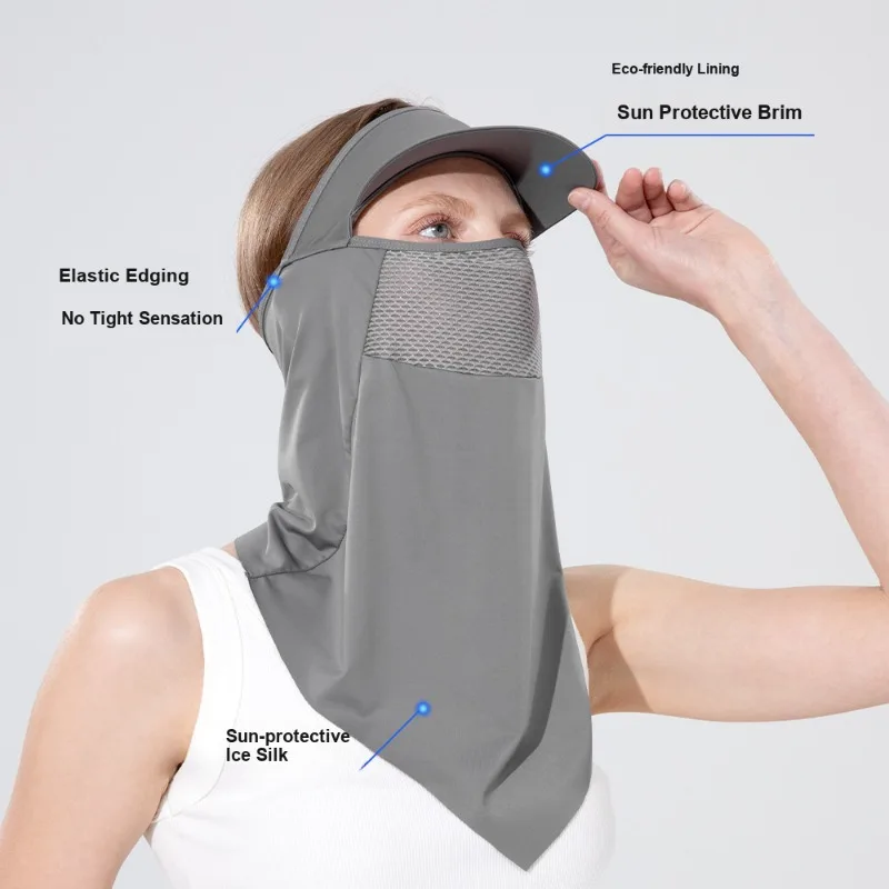 Ice Silk Sun Protection Face Mask Full Face Shading Breathable Neck Cover for Summer Outdoor Sports Cycling Men and Women