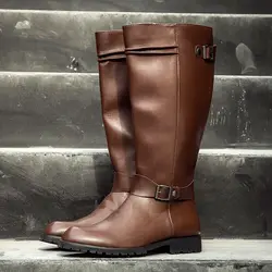 Men's Motorcycle Boots Vintage Brogue Leather Long Zip Knee-High Riding Boots Shoes Style Male Army Boots Western Cowboy Boots