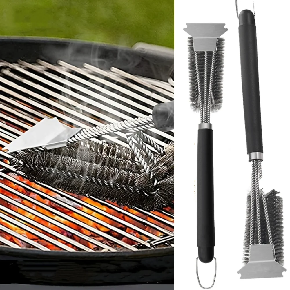 فرشاة شواء شديدة التحمل من الفولاذ المقاوم للصدأ بمقبض - منظف شواء مقاوم للصدأ وقابل لإعادة الاستخدام للشوي وتنظيف الفرن والشوايات #5