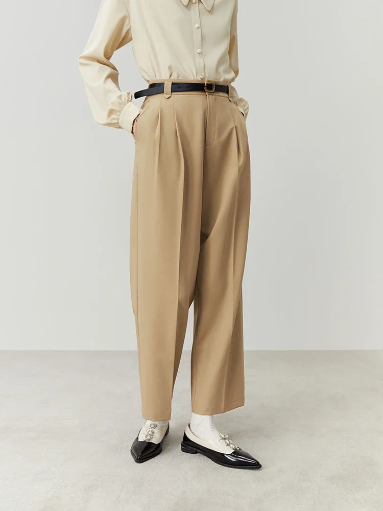 

FSLE Simple Commuter Style Straight Suit Pants for Women Autumn New Loose Tube Casual All-match Thin Suit Trousers Female