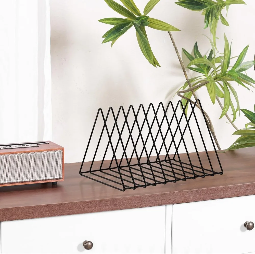 10-Slot Triangle Metal Desk Organizer, Magazine & File Holder, Black, 11.3x7.4x7.1 inches