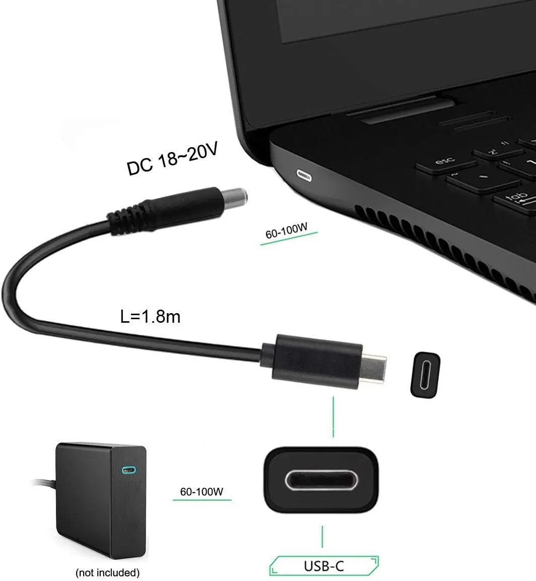 6.6FT 135W Type-C USB-C Cable to DC Rectangle 11.0*4.5mm Power PD Charge Cable for Thinkpad X1 Legion Y7000P Laptop DC20V 6.25A