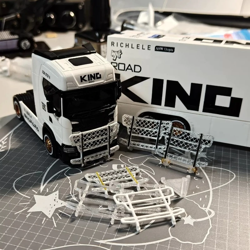 Bull Bar Grille Guard for Wen NanFeng Scania 1/64 RC Container Truck Front Bumper Brush Guard Upgrade Parts Bolt-on Truck Model