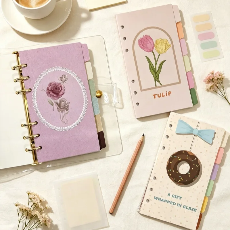 A6 Flower Donut Theme Index Page Classification Separator Page 6 Holes Notebook Loose-leaf Book Partition