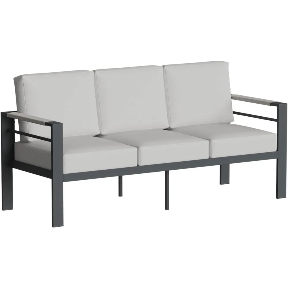 

Алюминиевый 3-местный диван для патио, всепогодный металлический 3-местный уличный диван с утолщенной водонепроницаемой подушкой для патио, балкона и ведения