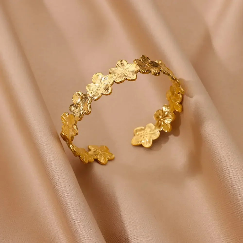 Vintage Smooth Irregular Twist Wide Bracelets For Women Gold Color Stainless Steel Geometry Open Cuff Bangles Jewelry Gift