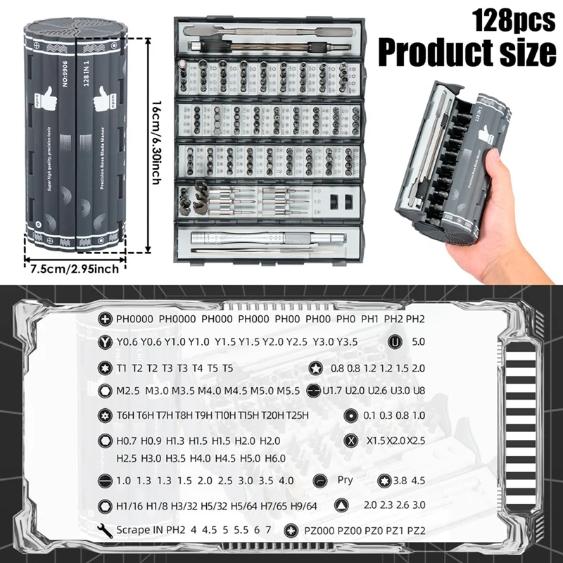 128-In-1 Screwdriver Set Highly Rigid Screwdriver With 6 Specialist Tools Easy To Grip Reusable Alloy Steel Screwdriver