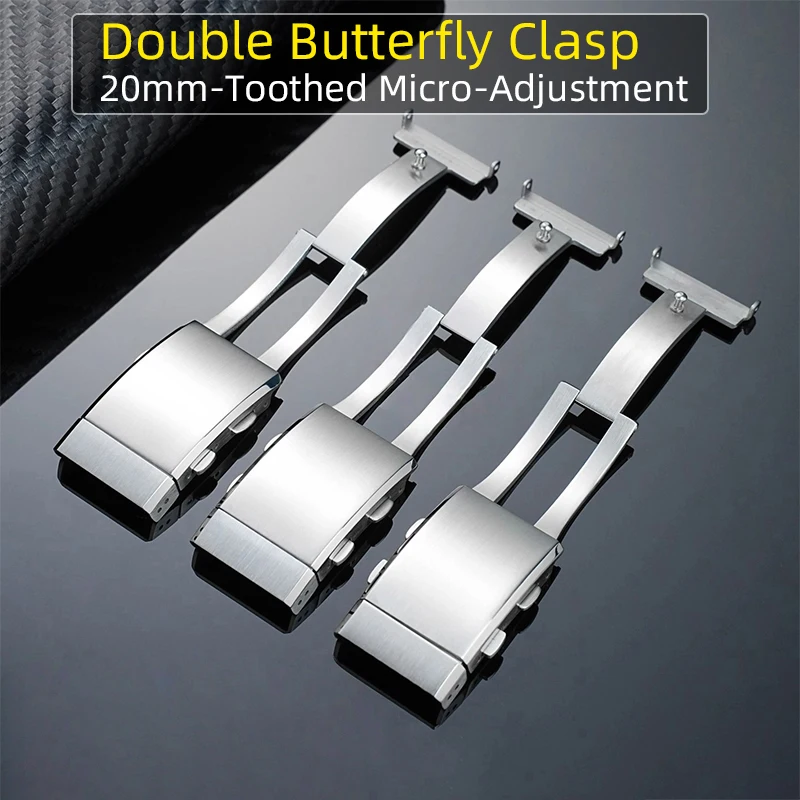 Bulk Order 20mm Butterfly  buckle Premium 316L Stainless Steel Folding Clasp with Double Push-Button Adjustment for Watch Band