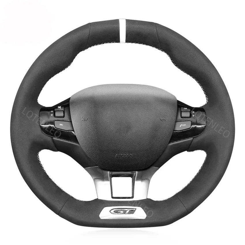 Black Artificial Suede Steering Wheel Cover For Peugeot 208 GTi GT Line 2013-2019 308 SW GTi GT Line 2014-2021 2008 GT 2015-2019