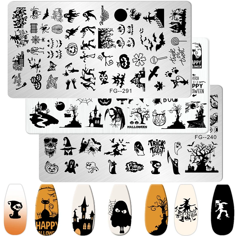 Cartoon Halloween Nail Art Stamping Plates Anime Skull Ghost Pumpkin Image Festival Design DIY Polish Stencil Templates Supplies