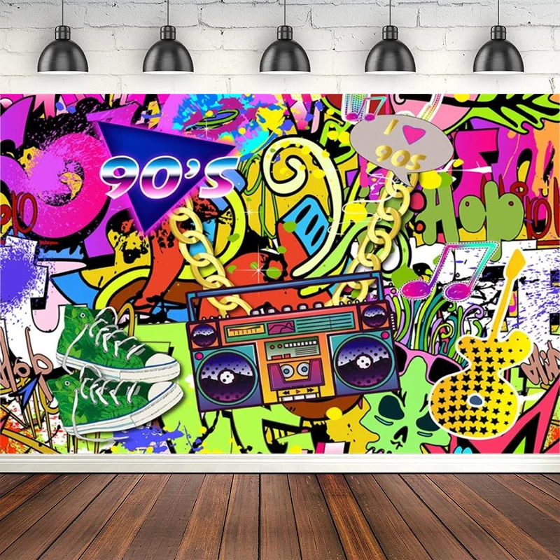 Hip Hop Photography Backdrop I Love 90s Graffiti Wall Background Banner Adult Birthday Back To 90s Party Retro Style Poster