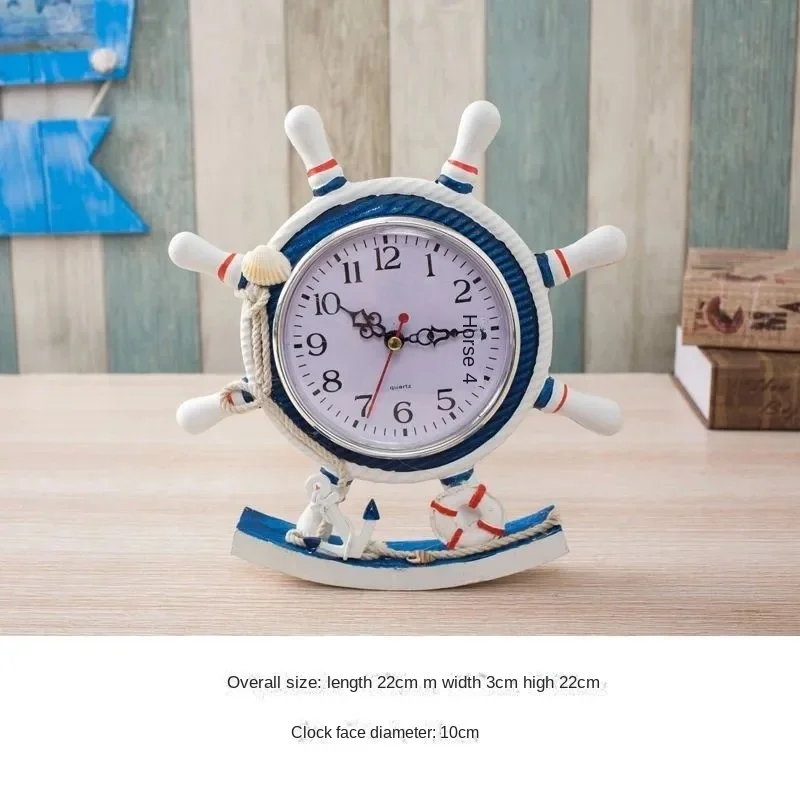 Mediterranean Style High-End Clock, Ocean Observation Light Tower Silent Desk Clock - Living Room Desktop Decoration Style