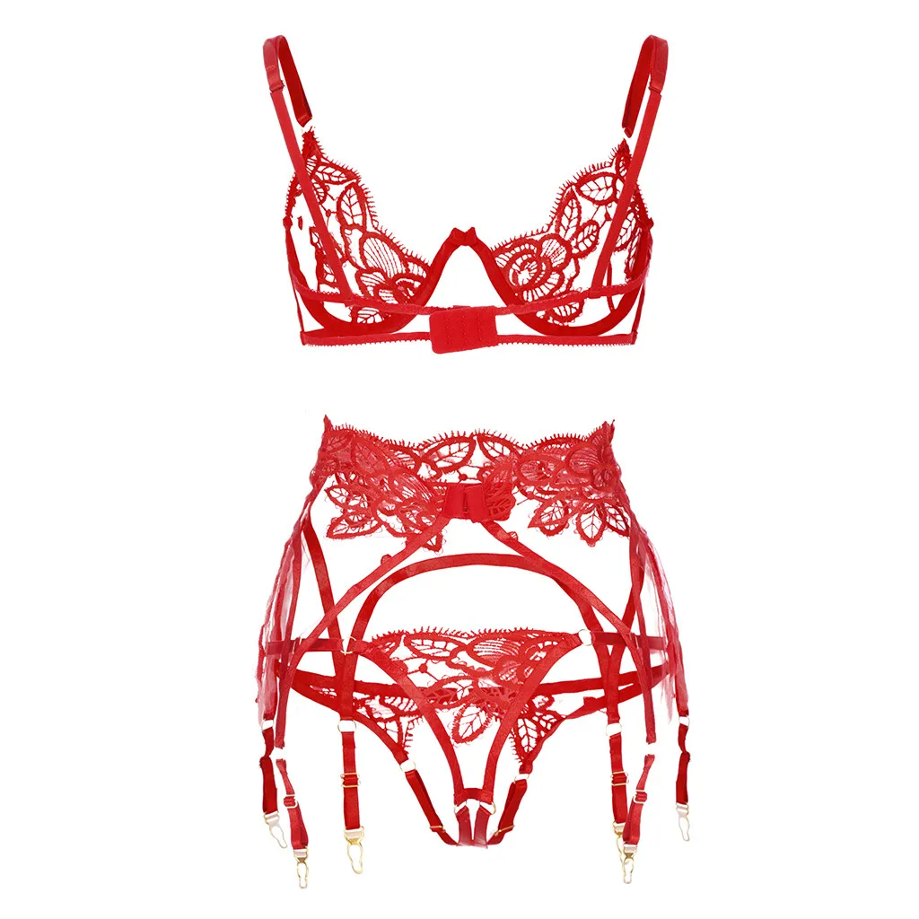 See Through Exotic Set Women Delicate Bra And Pantys With Leg Ring Push Up Corset Bra Ultra Thin Underwear Lenceria Sexi Mujer - Image 5