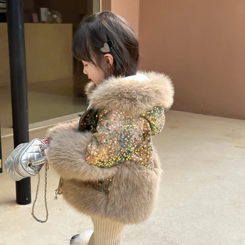 Josaywin Winter Jacket Kids Girl Parkas Warm Faux Fur Coat For Girls Children Sequin Winter Clothes Soft Party Baby Girl Coats