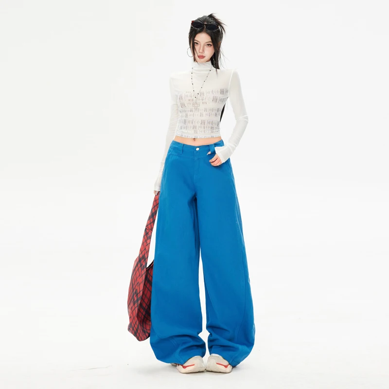 

2026New Spring Collection: Women's Blue Wide-Leg Straight-Leg Casual Pants