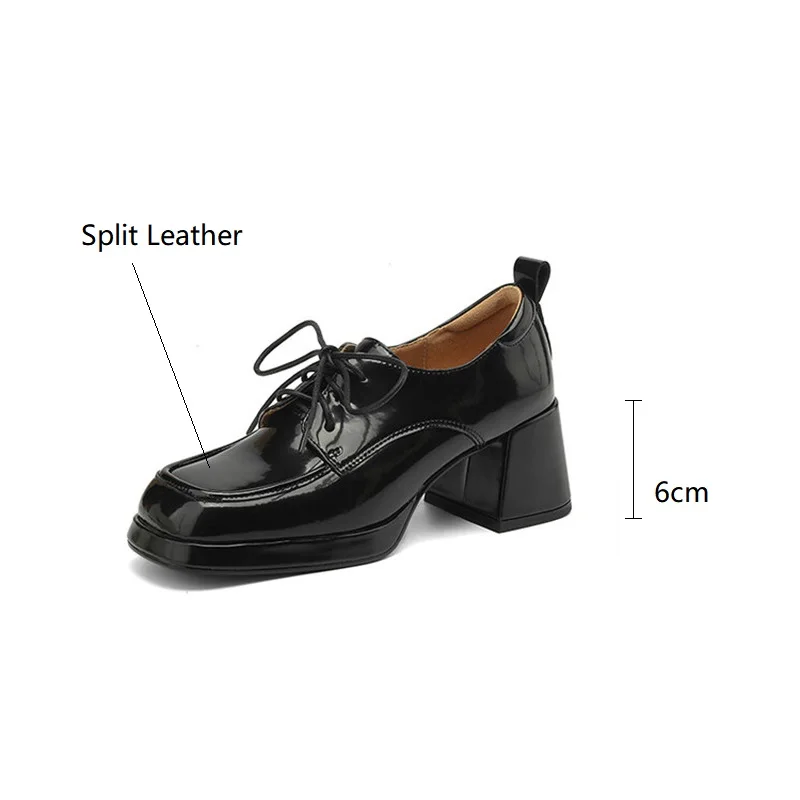 New Spring Autumn Split Leather Loafers Woman Shoes Chunky Heel Square Toe Platform Shoes for Women High Heels Women Pumps