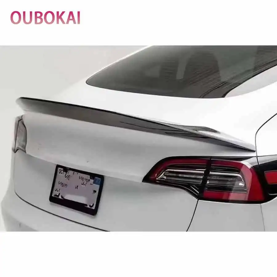 For Tesla Model 3 High quality V style Carbon Fiber Tail fins Rear Trunk Spoiler Guide Wing Rear Wing Diverter Body Kit view 5