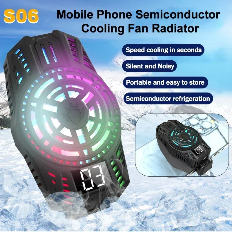 

S06 Mobile Phone Cooler Semiconductor Fast Cooling Radiator Back Clip LED Game Cooler for IOS Android PUBG Gaming Accessories