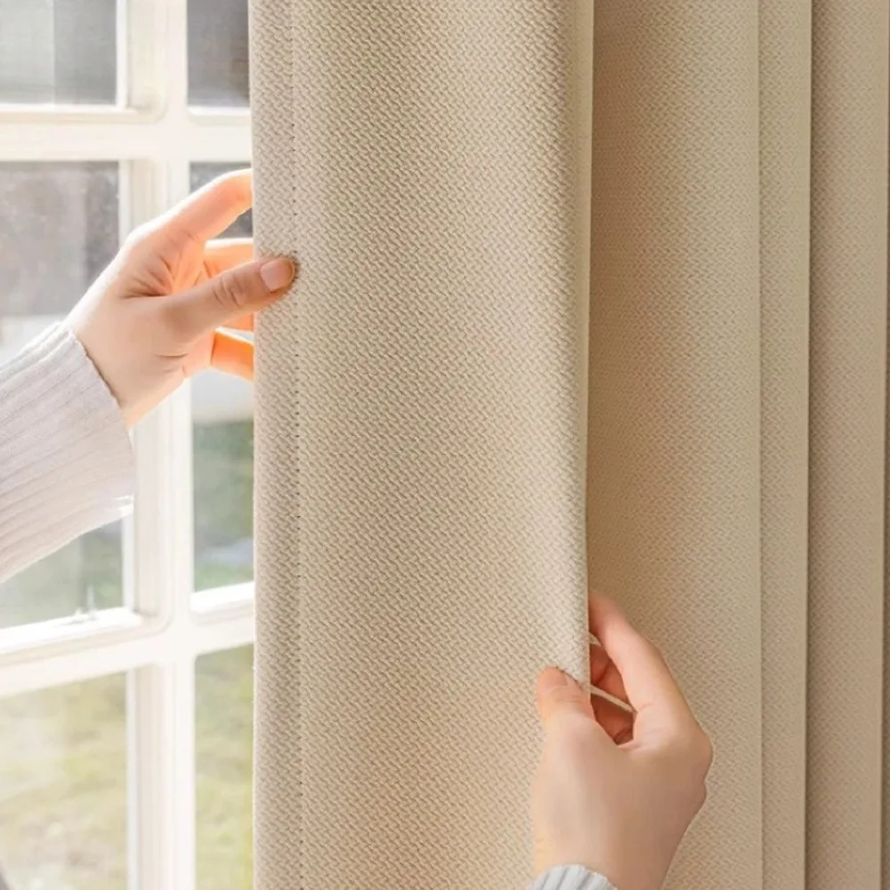 

New Plaid Cotton Linen Cream White Jacquard Curtains for Living Room Bedroom Blackout Curtains French Window Balcony