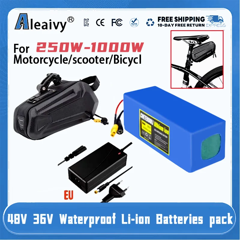

E-bike Battery 48v 36v 10Ah 12Ah 14Ah Waterproof Li ion Batteries pack for 250W-1000W Motorcycle/scooter/Bicycl with 2A charger
