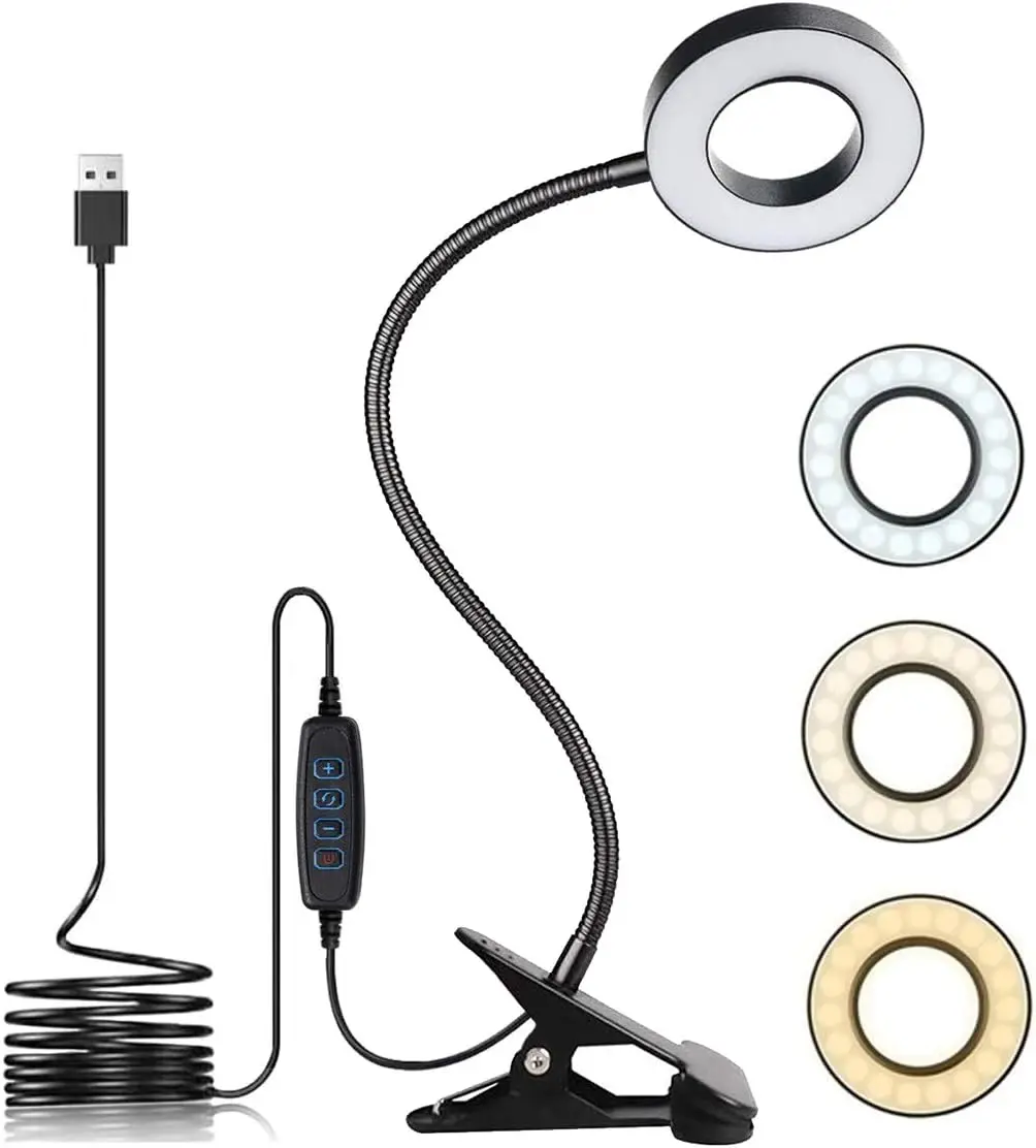 KEBINCPLED Clip Reading Desk Lamp USB 5V Black Indoor Living Room Office Desk Clip Light 3Colors Read Night Reading Lighting
