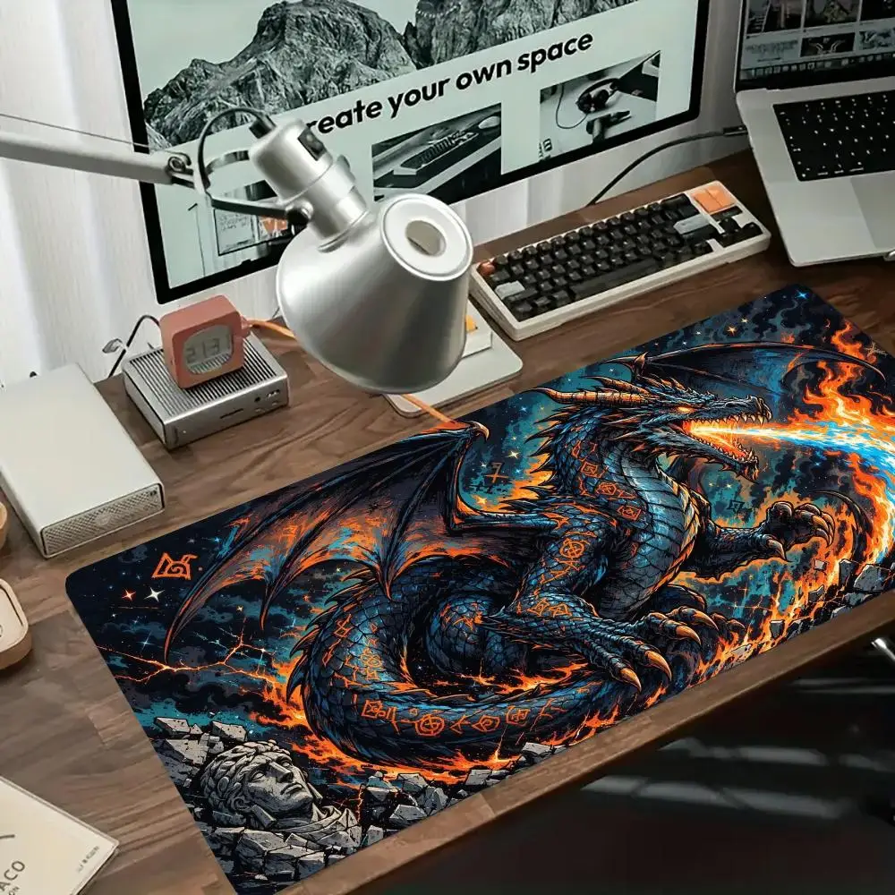 Swirling Ink Serpent Dragon Desk Mat Soft Cloth Surface Thick Rubber Smooth Glide For Oriental Vintage Home Decor