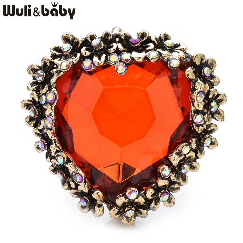 Wuli&baby Vintage Crystal Heart Brooches For Women Unisex 2-color Flowers Love Party Office Brooch Pins Gifts