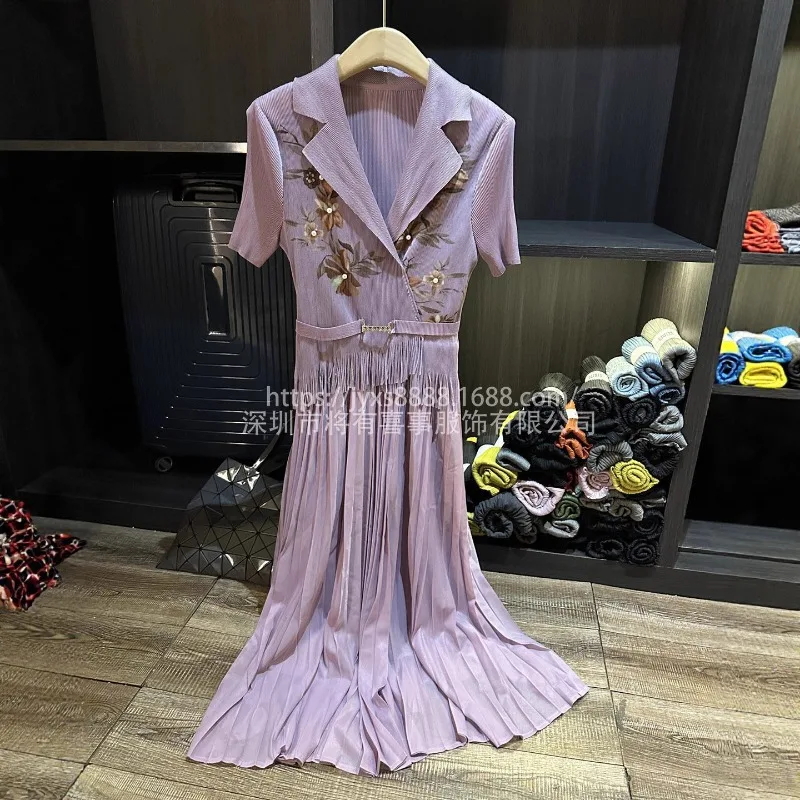 

Miyake Pleated Dress Loose 2025 Summer New Senior Sense Slim Temperament Pleated Print Dress Plus Size Print Women Clothing