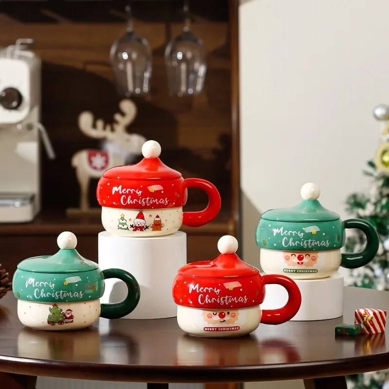 430ml Santa Claus Coffee Cup Cartoon Ceramic Mug Exquisite Afternoon Tea Flower Tea Cup Home Breakfast Milk Mug Christmas Gifts