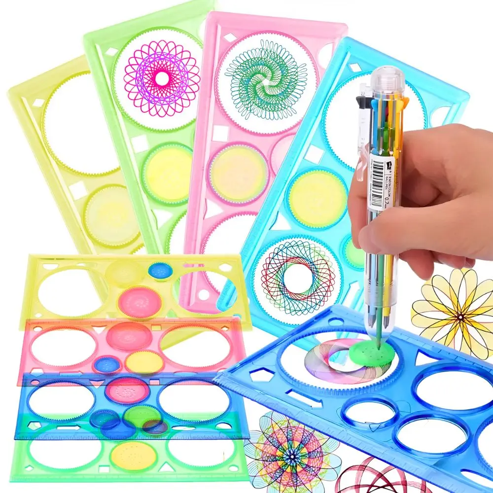 1pc Pink/Blue Spirograph Drawing Set & 1pc 6-Color Ballpoint Pen for School Projects & Creative Drawing Activities YMY
