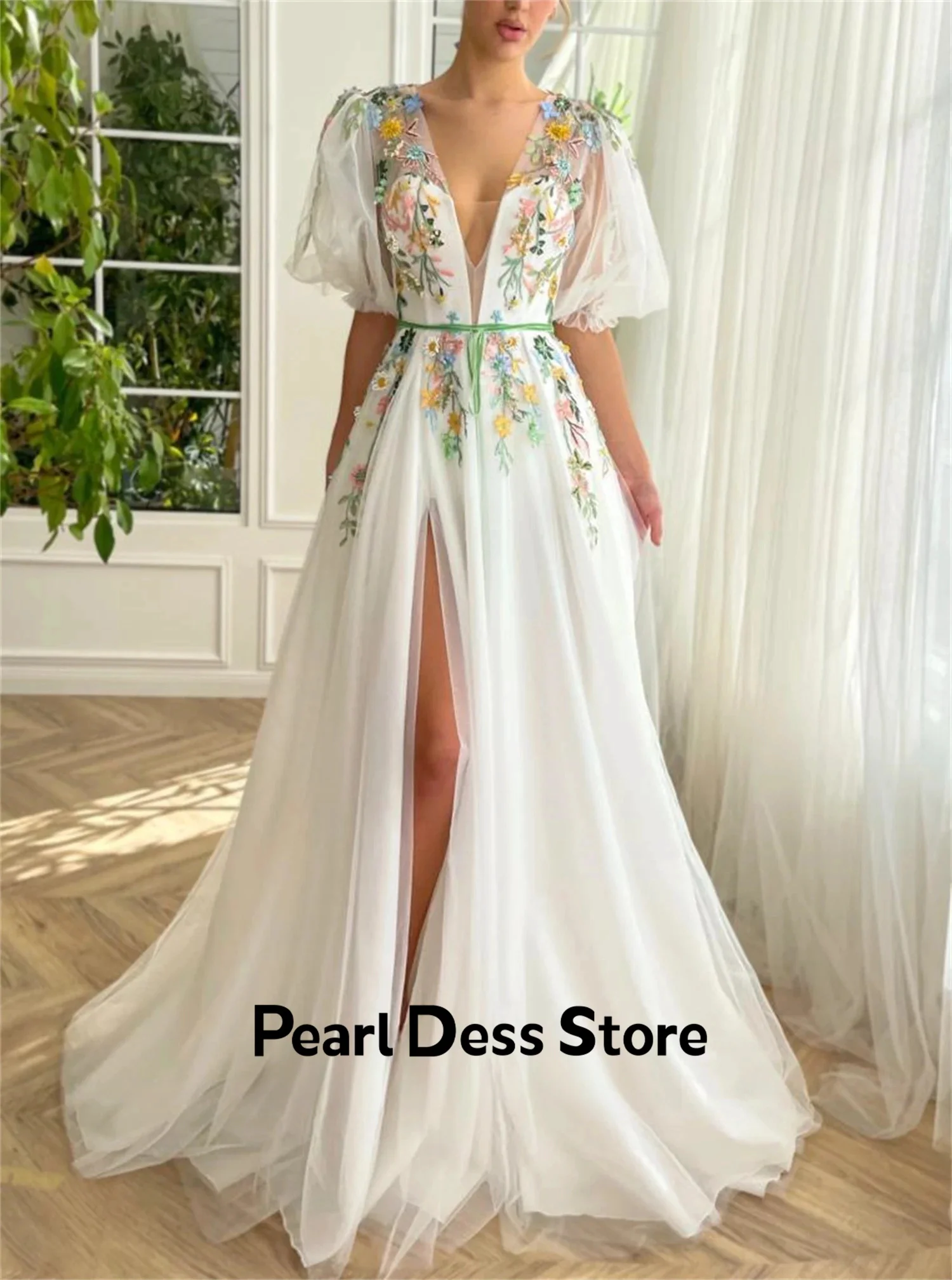 Pearl Dress-2024 Luxury and Elegant Evening Dress Women\'s Flower Embroidered Fabric A-line Wedding Party Dress