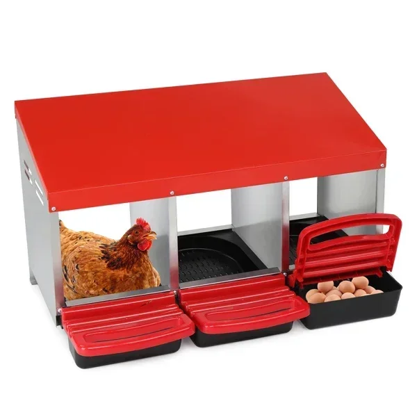

3 compartments 81*51*47Cm sloping roof house, iron + plasticchicken feeding trough