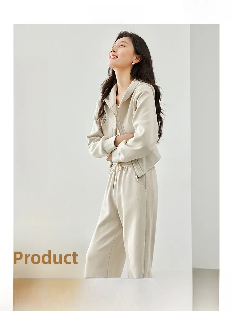 

Женский комплект Ele Lady: худи и брюки прямого кроя, повседневный, из хлопка, комфортный, модный, весна-осень, новинка