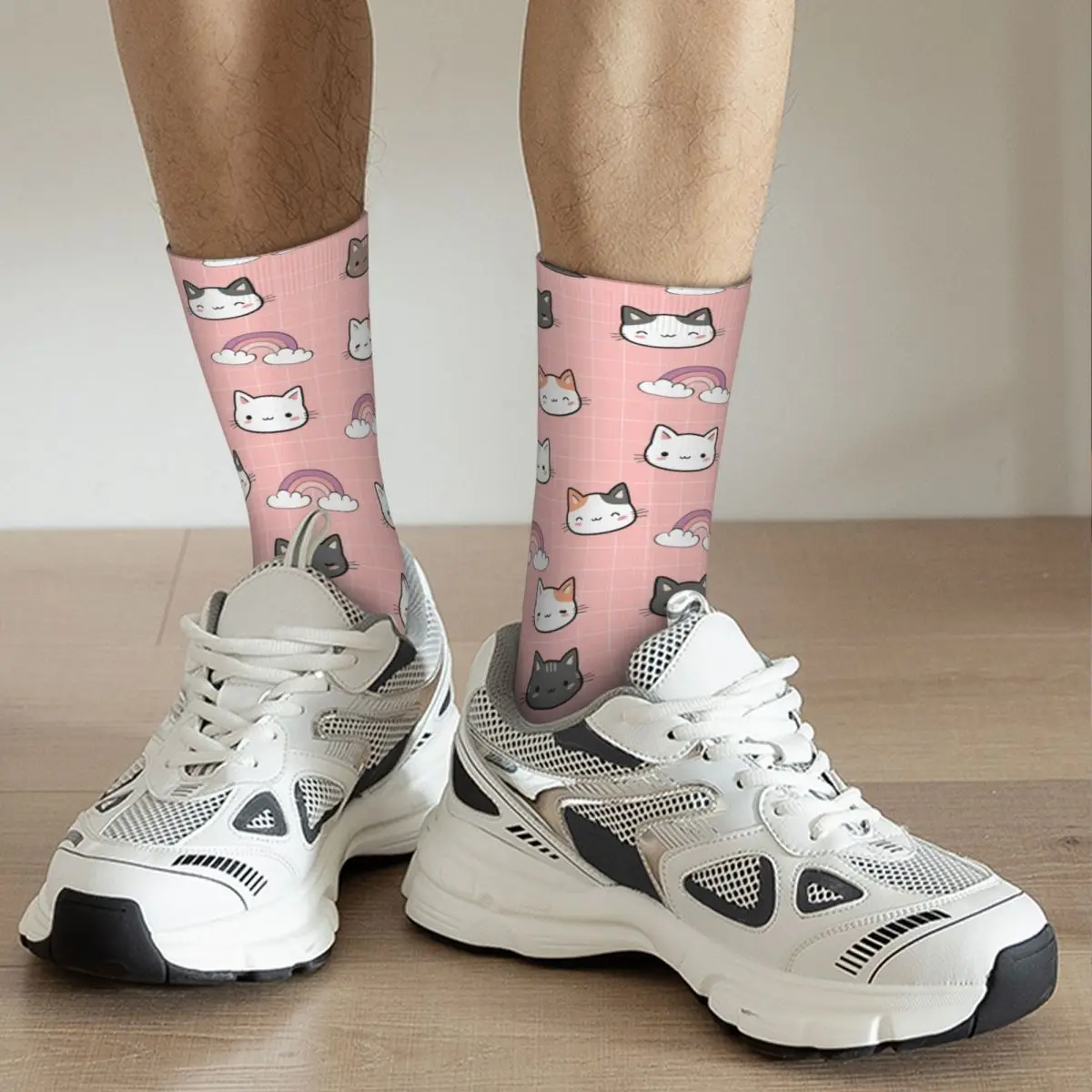 Cat Seamless Pattern Cute Kawaii All Seasons Socks Harajuku Hip Hop Long Socks Accessories for Men Women