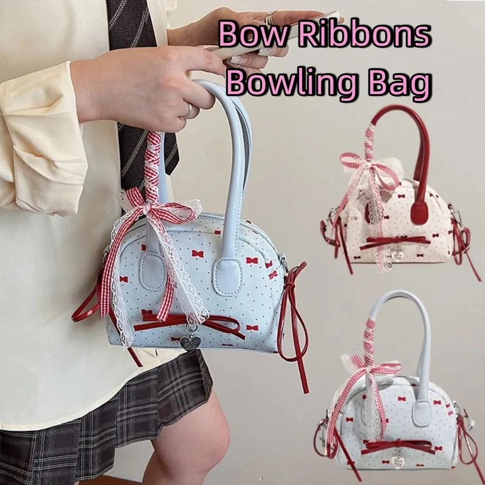 

Французский стиль, ленты с бантом, сумка для боулинга, кружевная лента, большая вместительная сумка через плечо Boston, повседневные женские сумки из искусственной кожи