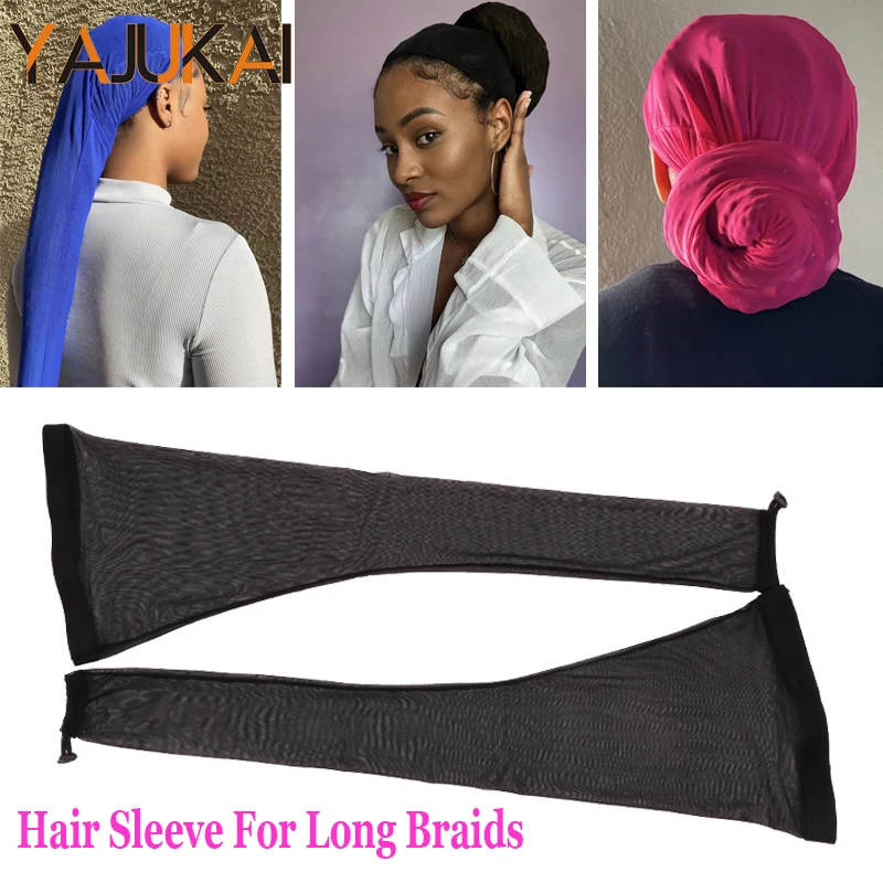 New Hair Sleeve For Bun Long Wig Cap For Knotless Braids Foldable Hairnets For Topknot Non-slip Mesh Lace Hairnet For Fauxlock