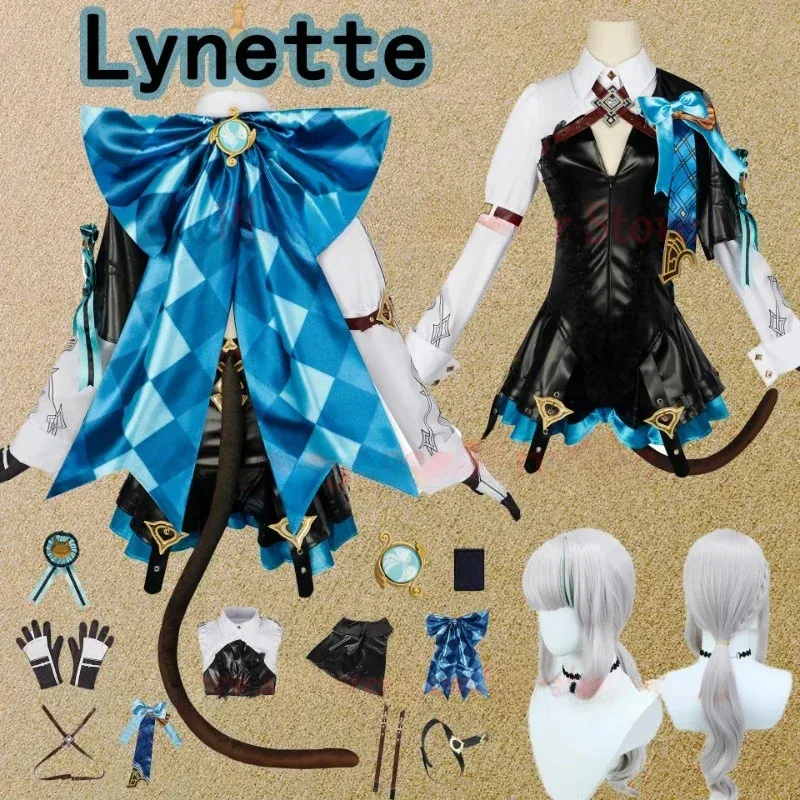 

Lyney Genshin Impact Lynette парик Fontaine кожаный костюм для косплея, униформа, платье, наряд фокусника