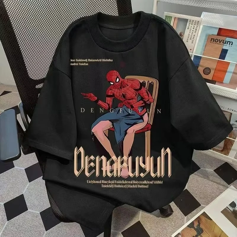 محاكاة ساخرة الرجل العنكبوت الكرتون المطبوعة تي شيرت أعجوبة الصيف الجديدة للرجال والنساء الاتجاه الأمريكي فضفاض عارضة قصيرة الأكمام أعلى #2