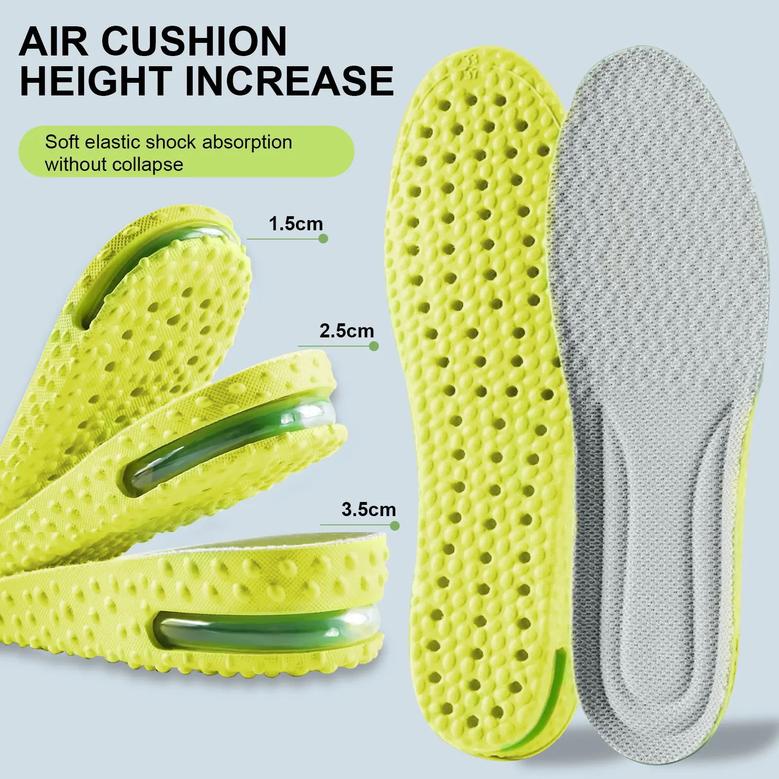 Air Cushion Heightening Insole Men/Women Invisible Shock Absorption Pressure Resistance High Elasticity Comfortable Shoe Inserts